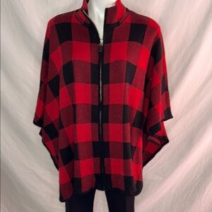 Preswick & Moore Red and Black Cape with Buffalo Plaid